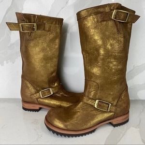 Jim Barnier Engineer Buckle Boot Gold Distress NWT Size 8